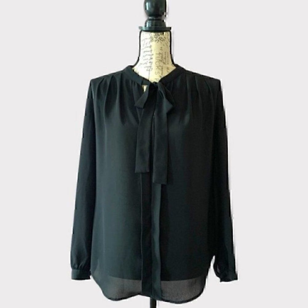 Pleione long sleeves bow blouse black Sz XS Minimalist simple chic French